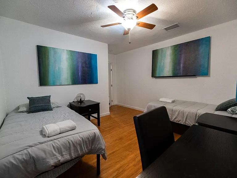 Bedroom 2 is large, with office nook and full bath. Once held 2 twin beds