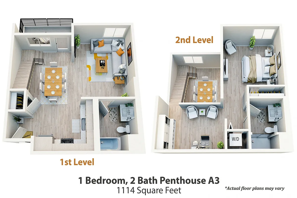 Floor plan 1 Bed, 2 Bath Penthouse A3