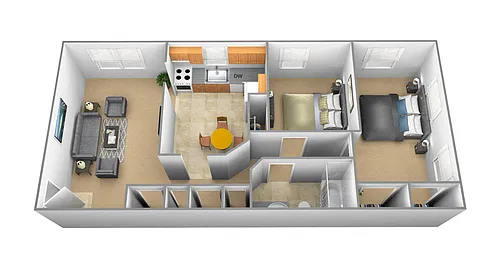 Floor plan 2 Bedroom 1 Bath - Cardiff Floor Plan