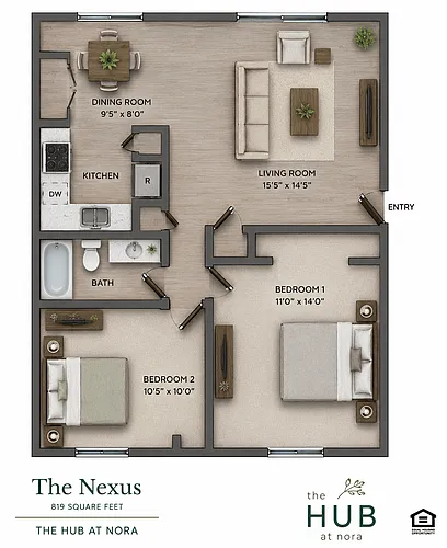 Floor plan Two Bedroom One Bath - The Nexus