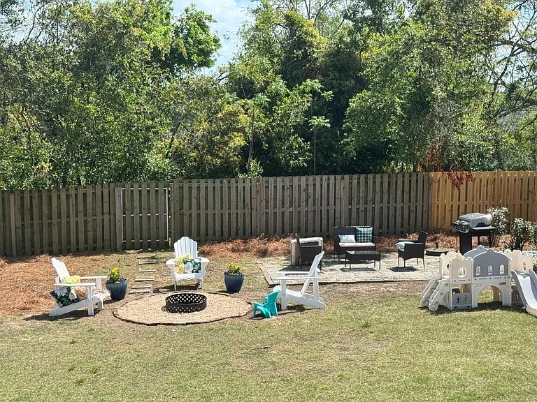 Fire-pit, patio seating and BBQ
