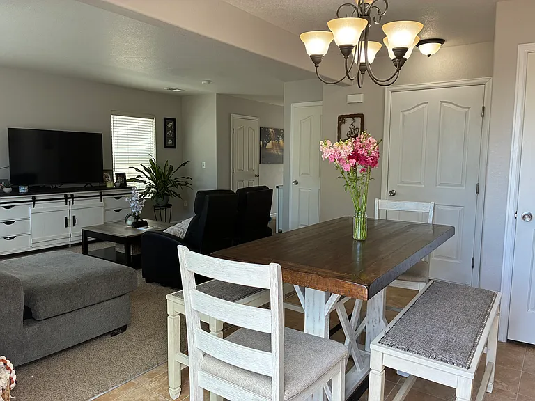 Dining room looking into living area