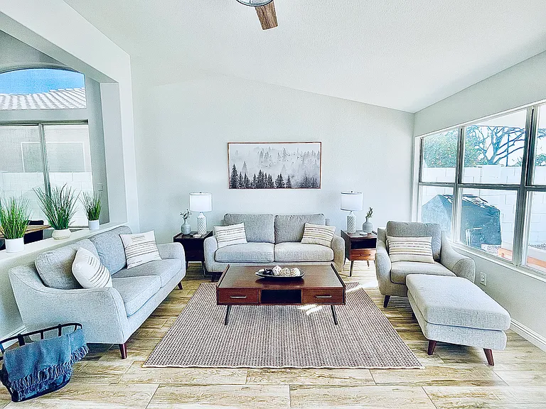 Family room with Smart TV and abundance of seating
