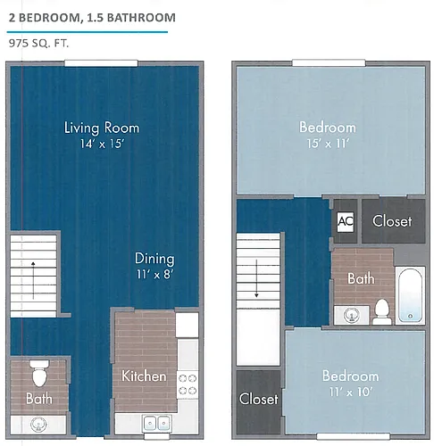 Floor plan 2 Bedroom, 1.5 Bath Townhome