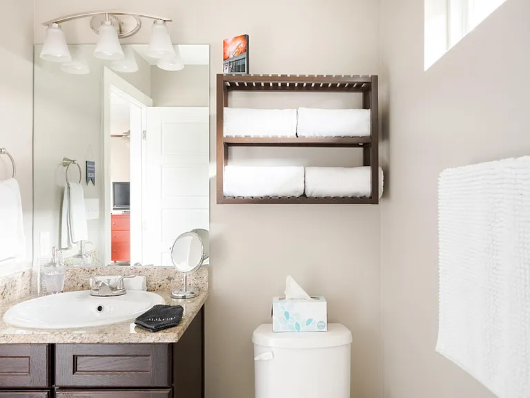 En-suite private bathroom with shower in studio.