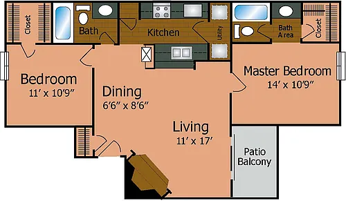 Floor plan 2 Bedroom 2 Bathroom