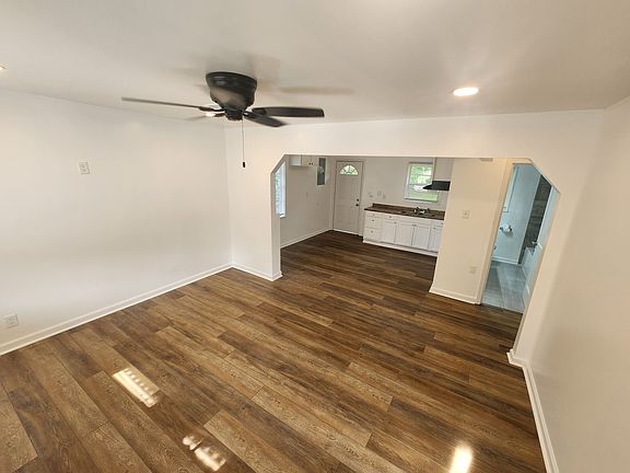 Family room with a view of the kitchen