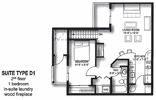 Floor plan 1 Bedroom 1 Bed 1 Bath