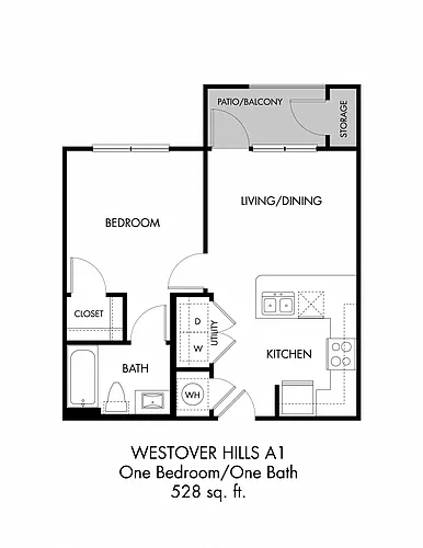 Floor plan 1BR 1BA (528 SF)
