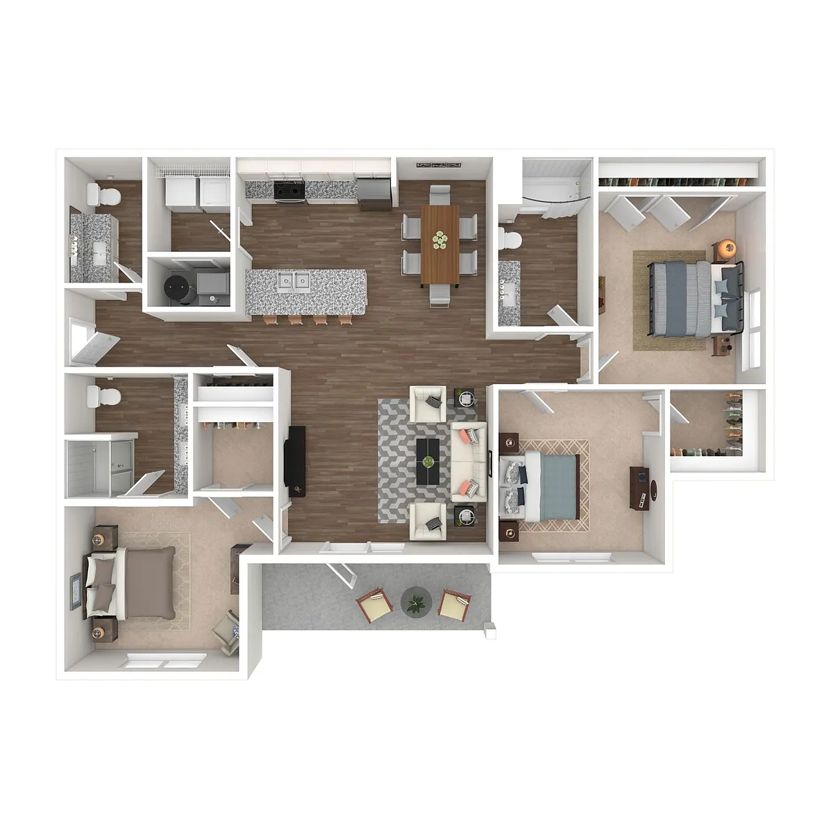 Floor plan Anchor - 3 Bedroom with Patio