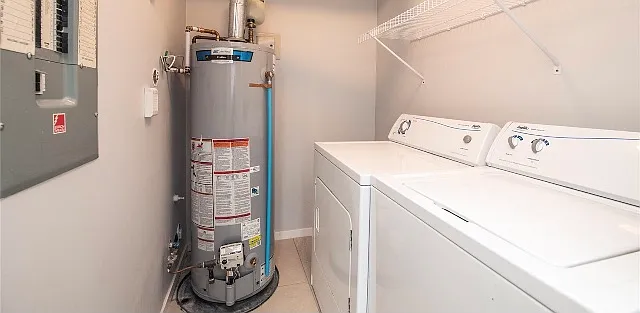 laundry room and hot water tank