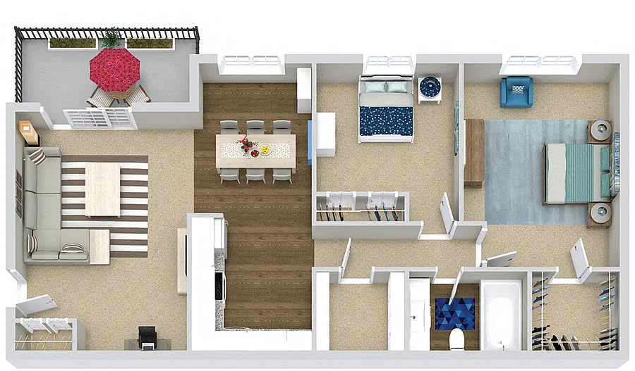 Floor plan The Amelia (2BR / 1BA)