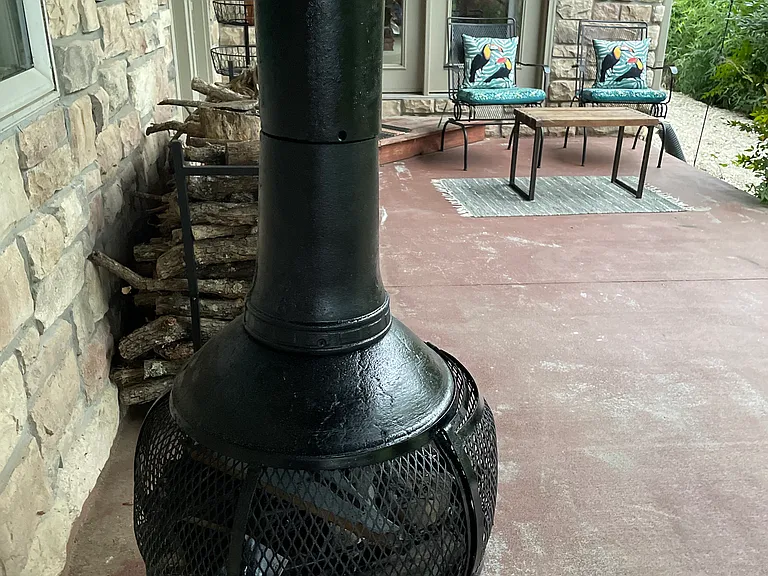 Chimenea and entry area on patio