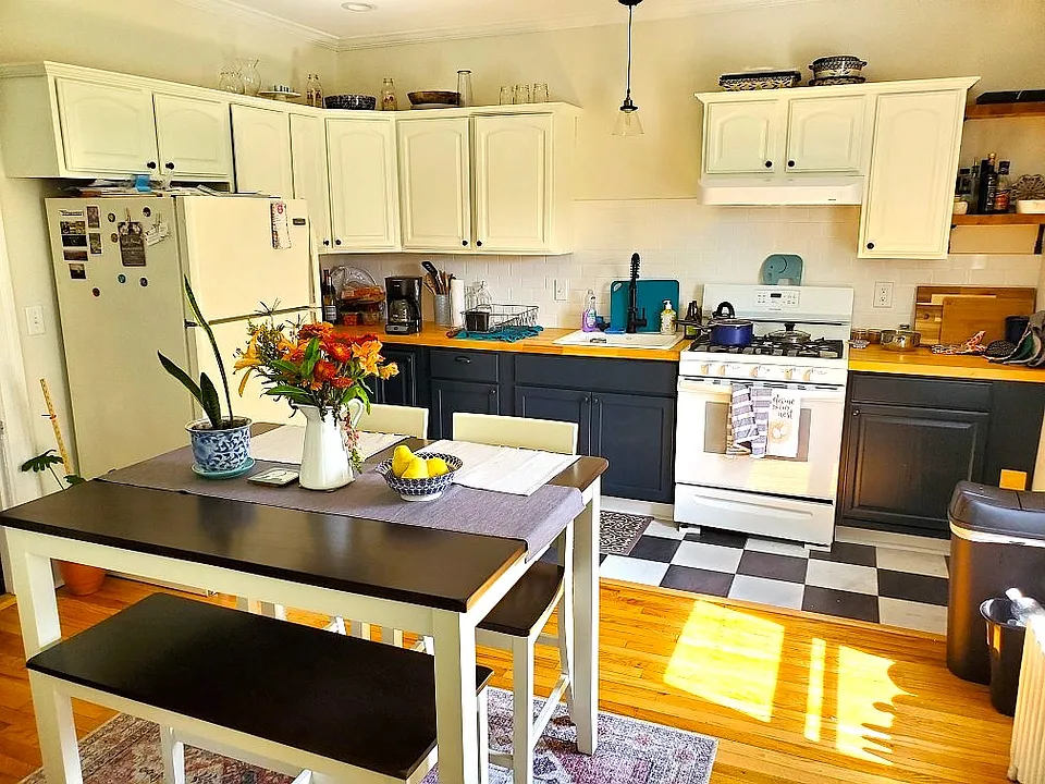 Sunny kitchen with butcherblock countertops