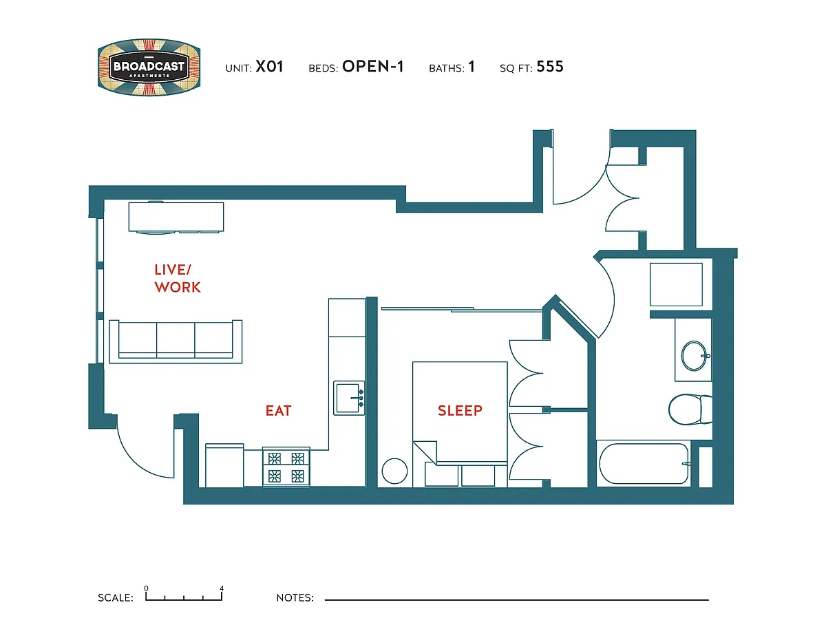 Floor plan 1 Bedroom 1 Bath x01
