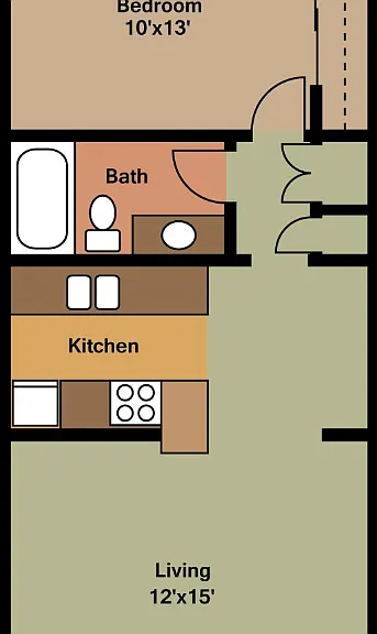 1bed/1bath Plan A 558 sq ft