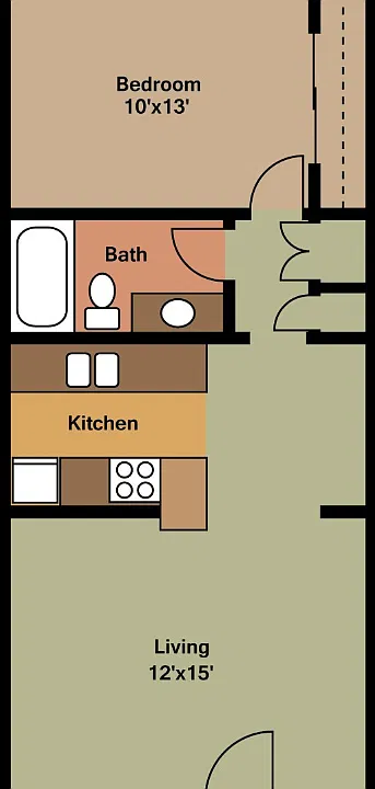 1bed/1bath Plan A 558 sq ft