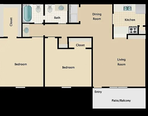 Floor plan 2 bedroom 1.5 bath