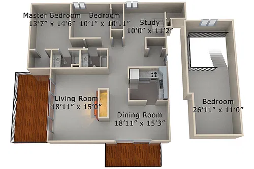 Floor plan 3 Bed 2 Bath Loft