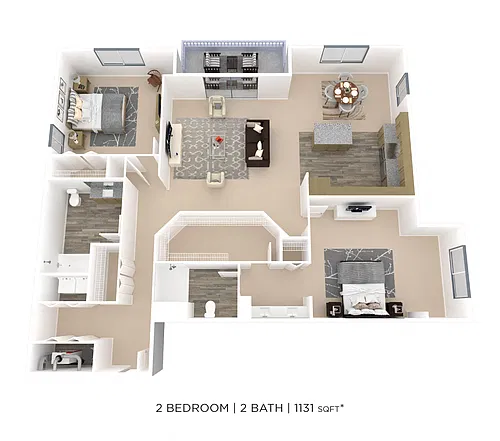 Floor plan Two Bedroom 2 Bath- 1,131 sqft