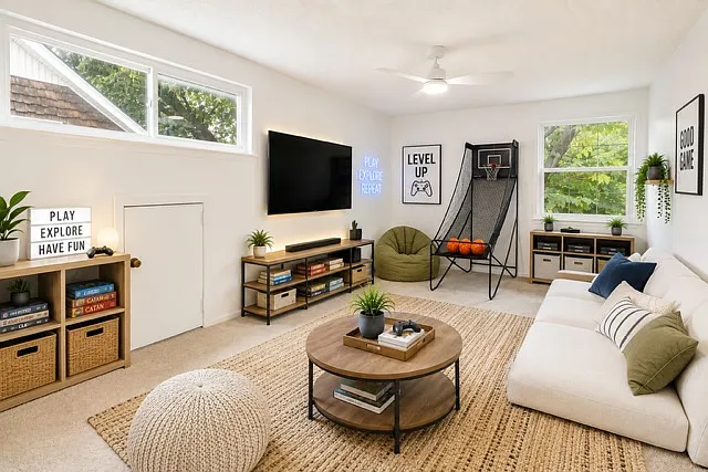 Bedroom 4 - Virtually staged as a playroom.