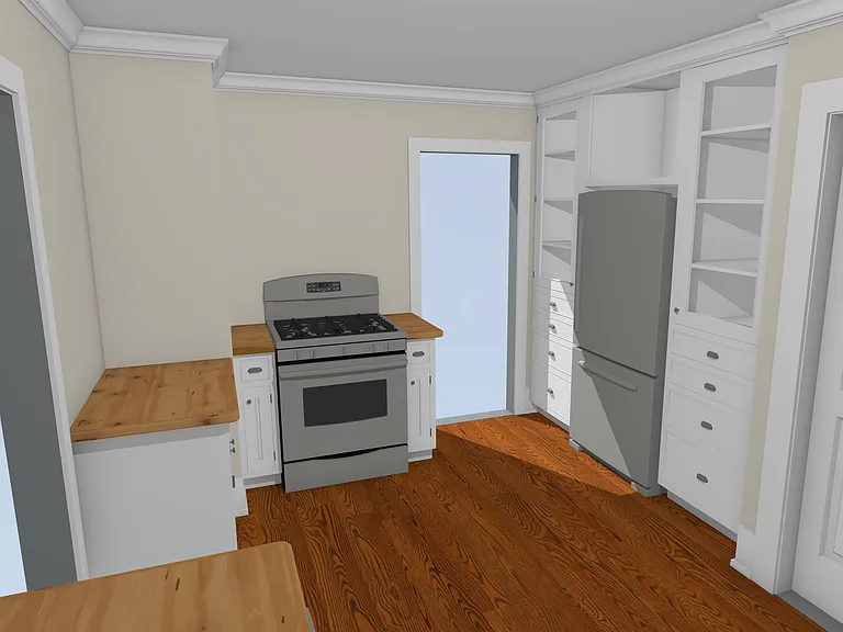 New cabinets and countertops coming by Aug 1.
Note: exact details in the rendering are subject to change.