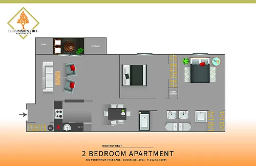Floor plan 2 Bed, 2 Bath