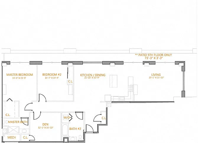 Floor plan 2 Bed/2 Bath Den-B