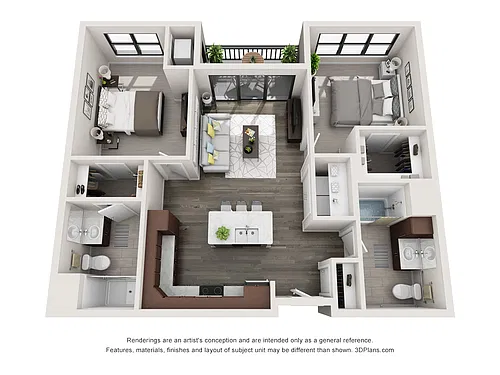 Floor plan Aquamarine 2 Bed, 2 Bath