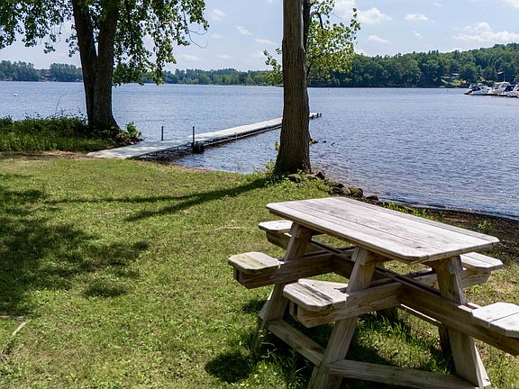 Private 80' Aluminum Dock, lakeside pub table