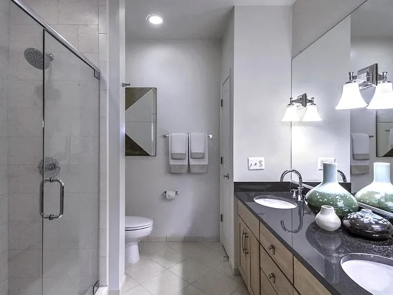 Spa bathrooms with ceramic tile flooring