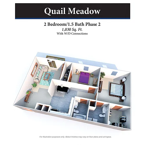 Floor plan Two Bed 1.5 Bath Phase 2 1,030SqFt