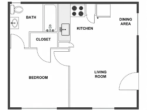 Floor plan 1 Bed / 1 Bath: Type C