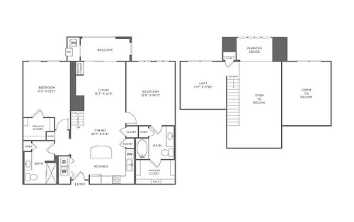 Floor plan 2 Bed/2 Bath Loft-B7L
