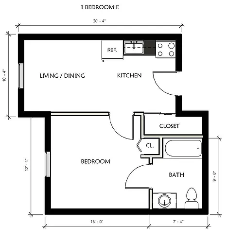 Floor plan 1 Bedroom- E