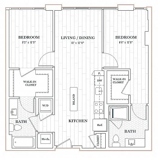 Floor plan 2 Bedroom - 2 Bath | b08