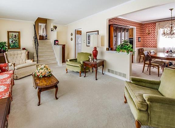 A bow window brings in lots of natural light.
