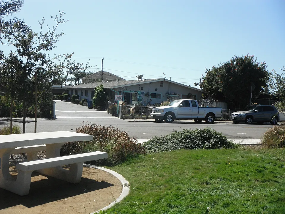 Apartment viewed from park across the street.