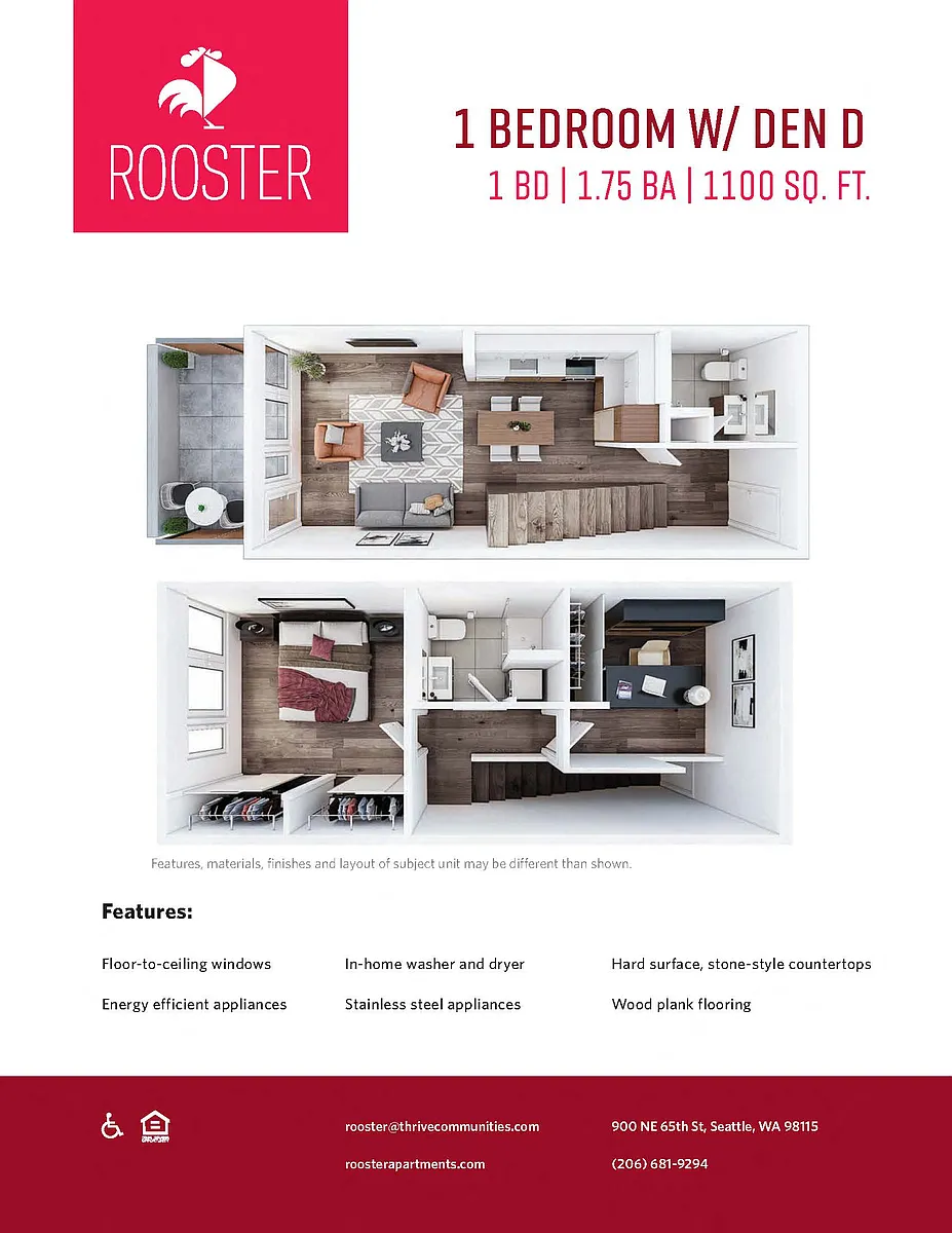 Floor plan 1 Bed+Den Townhome D