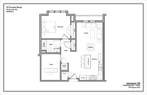 Floor plan 1 Bedroom - 1 Bath With Den Luxury Rental Suite