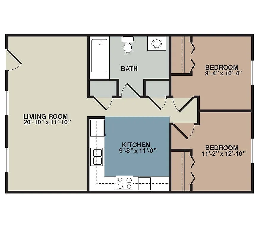 Floor plan Colonial: 2 Bedroom Apt