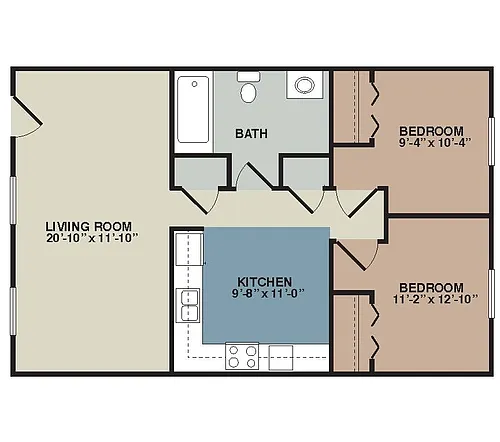 Floor plan Colonial: 2 Bedroom Apt