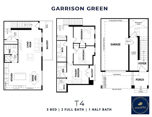 Floor plan 3 Bed 2.5 Bath + Garage - T4