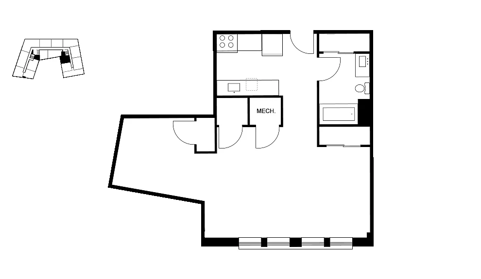 Floor plan Studio and One Bath with Nook