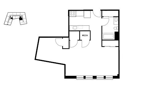 Floor plan Studio and One Bath with Nook