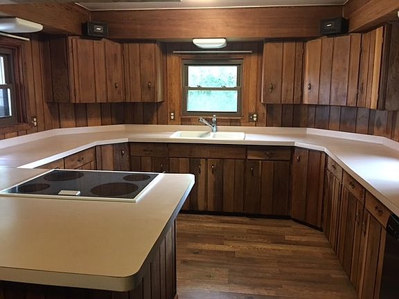 Downstairs kitchen with new flooring.