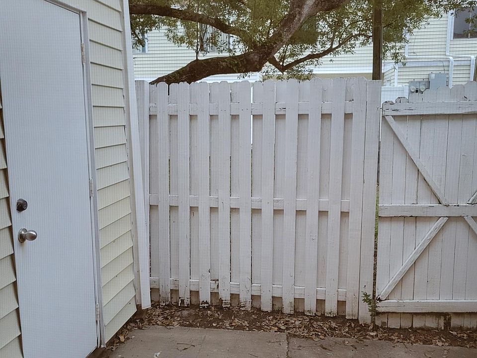 Patio with storage room.