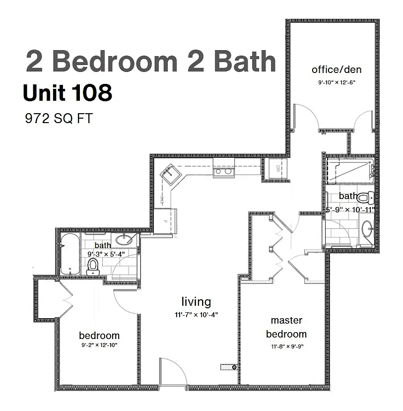 Floor plan 2BD 2BA With a Den