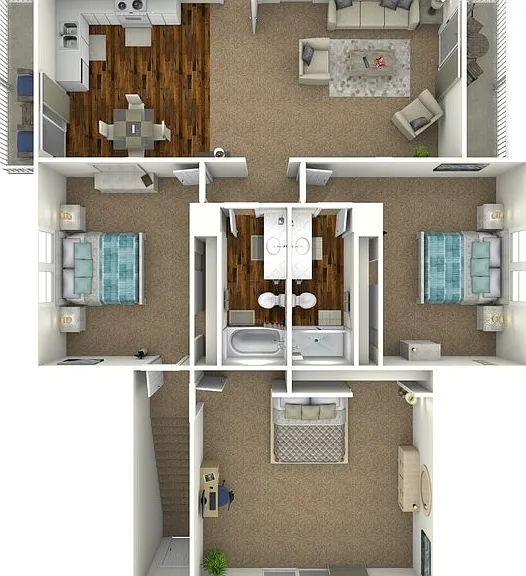 3 Bed 2 Bath Up Floorplan Diagram