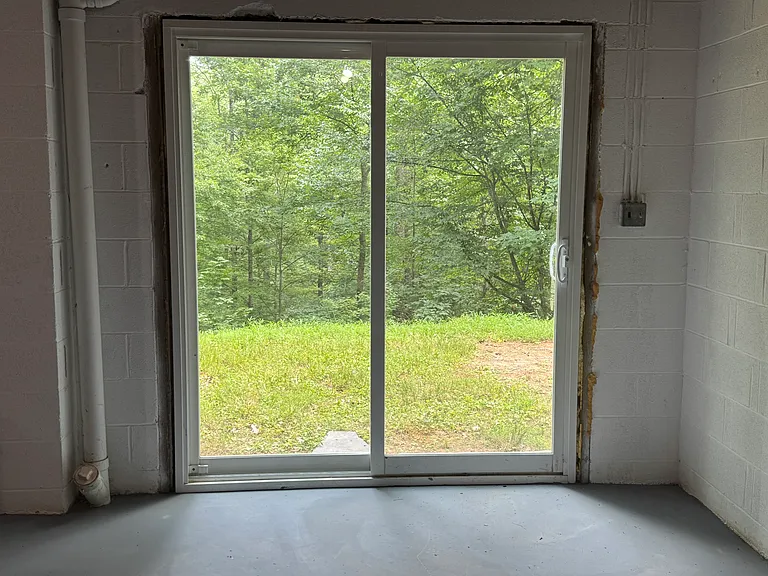 Sliding glass door in the basement.